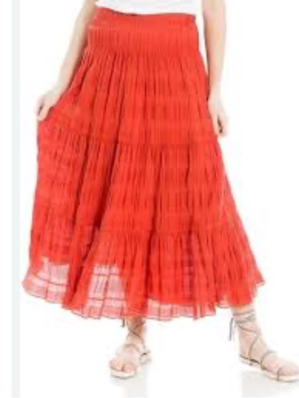 Max Studio Crinkle Textured Tiered Ruffle Boho Maxi Skirt Rust Red L